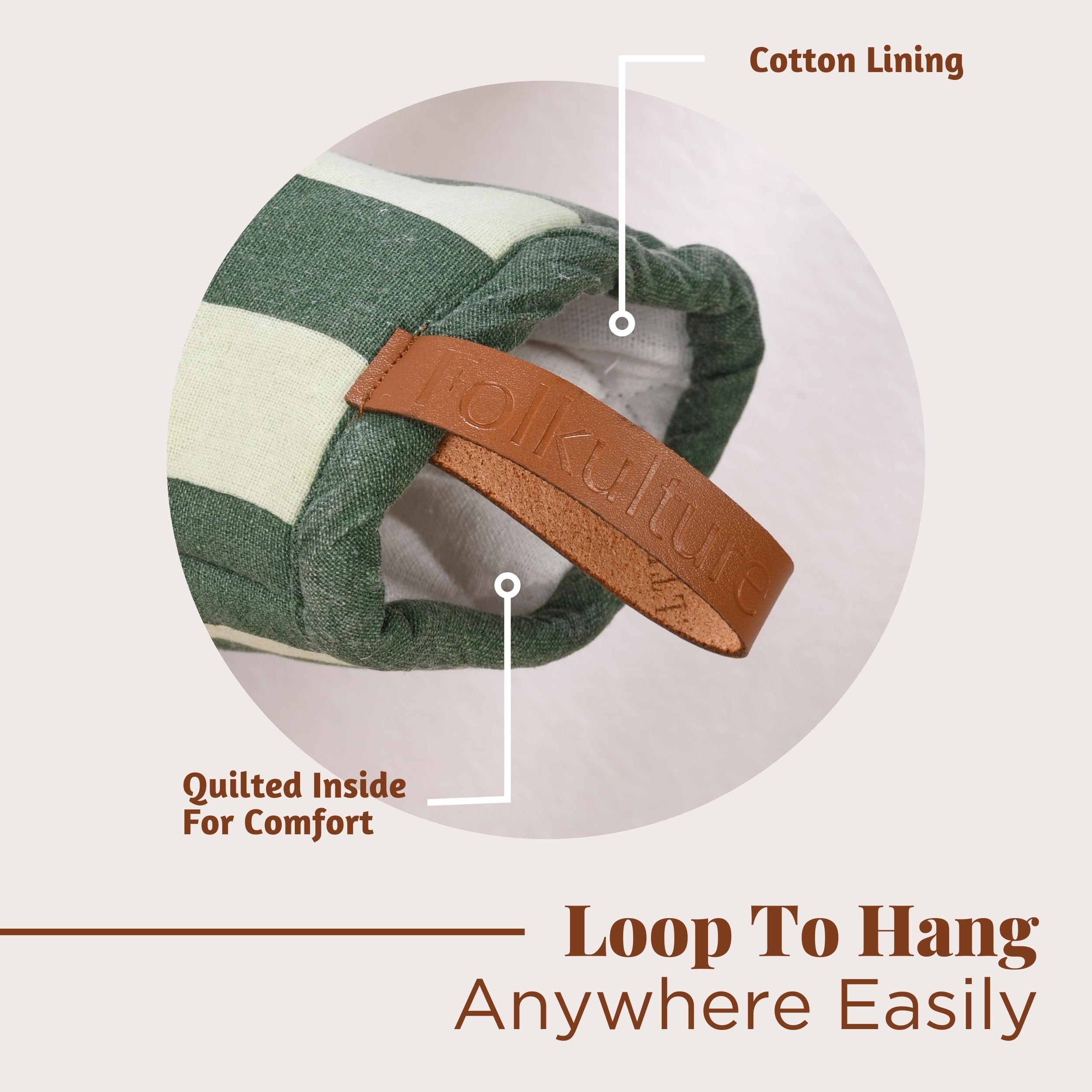 Folkulture green mitts with durable stitching for longevity