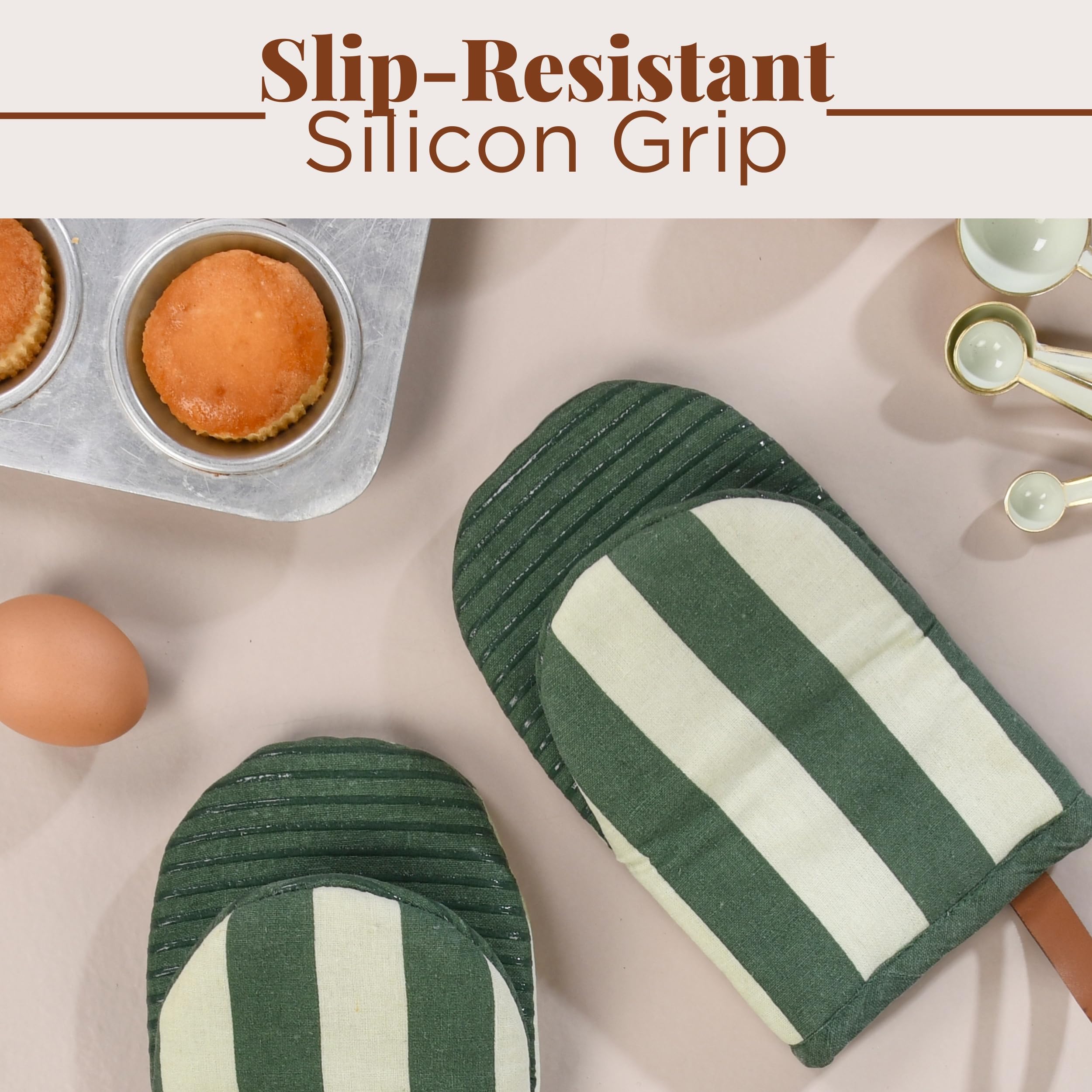 Folkulture green mitts with hanging loop for easy storage