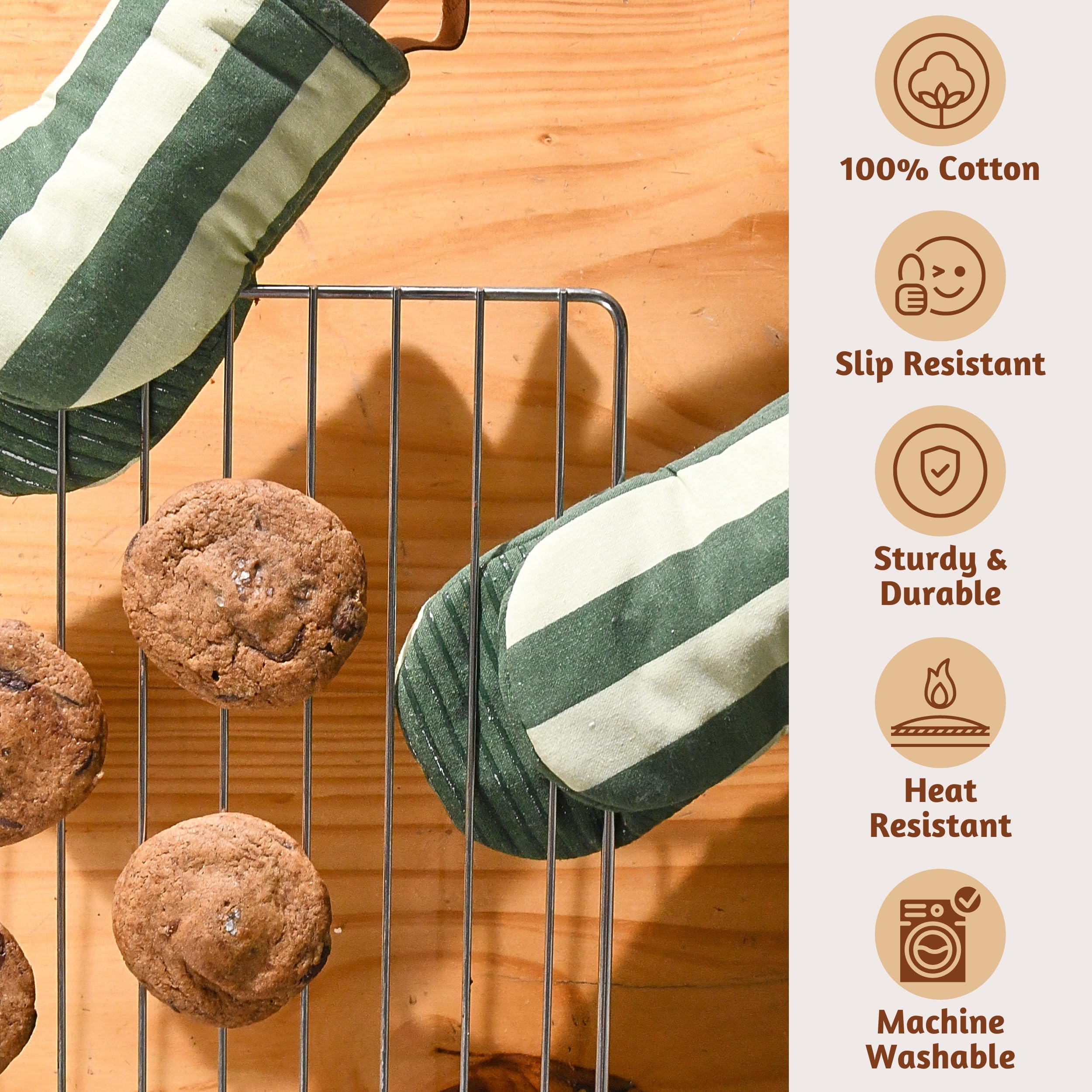 Folkulture green mitts highlighting non-slip grip for secure handling