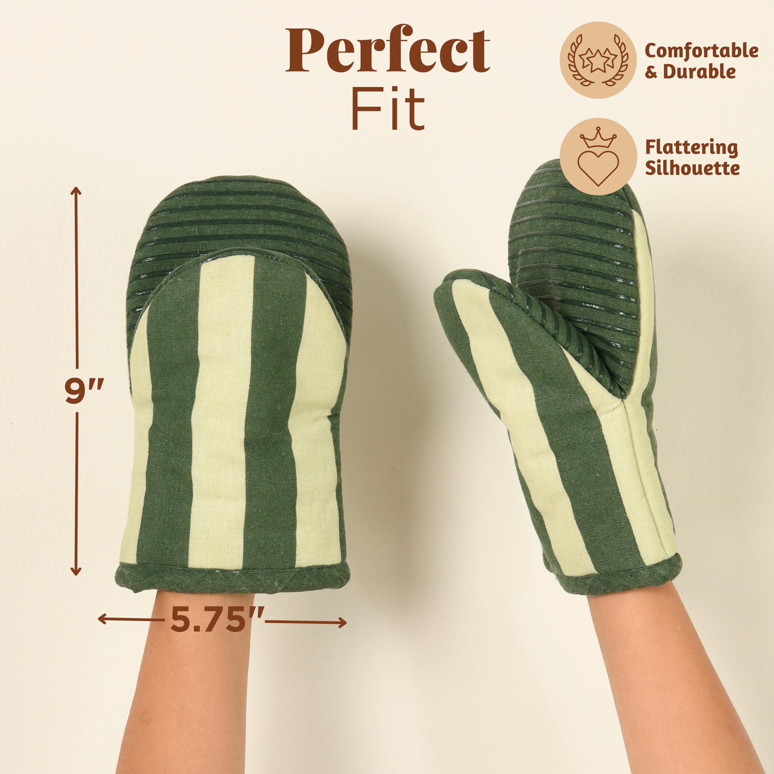 Folkulture green mitts showing silicone layering for flexibility