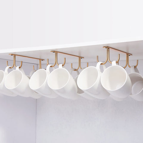 FOMANSH mug rack under cabinet holds mugs neatly, saving space.
