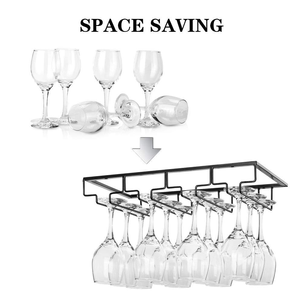 FOMANSH stemware organizer with durable metal frame holding Bordeaux glasses