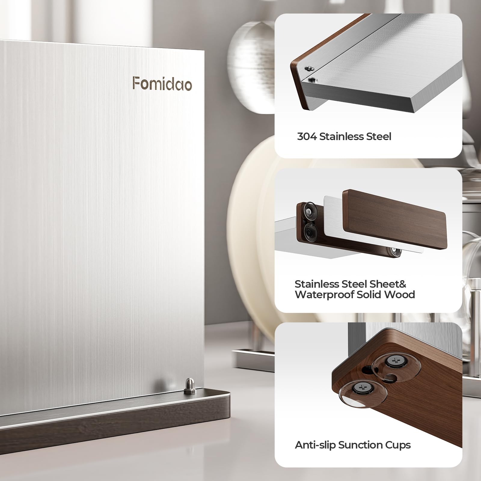 Fomidao space-saving knife storage keeps countertops tidy and organized.