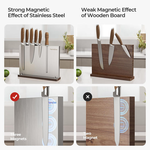 Fomidao stainless steel knife block with brushed finish for durability.