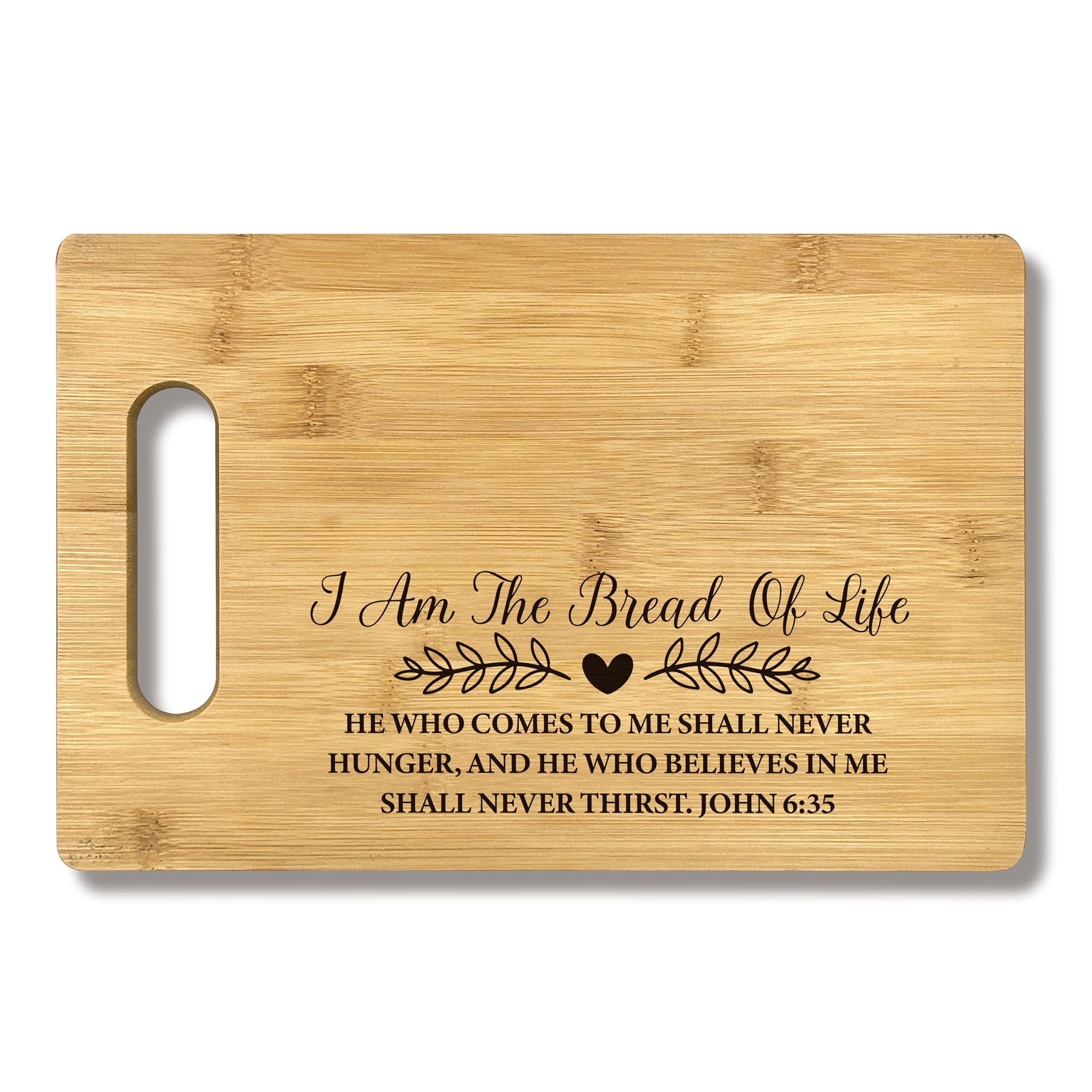FONDCANYON bamboo cutting board featuring I Am the Bread of Life for durable kitchen decor