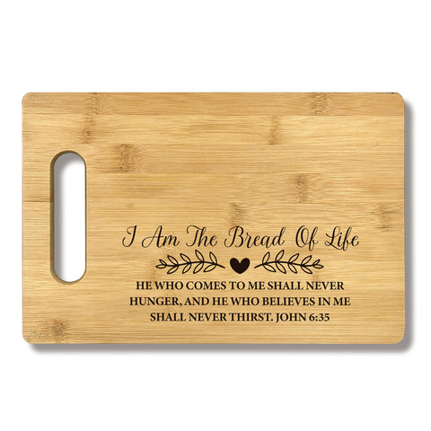 FONDCANYON bamboo cutting board featuring I Am the Bread of Life for durable kitchen decor