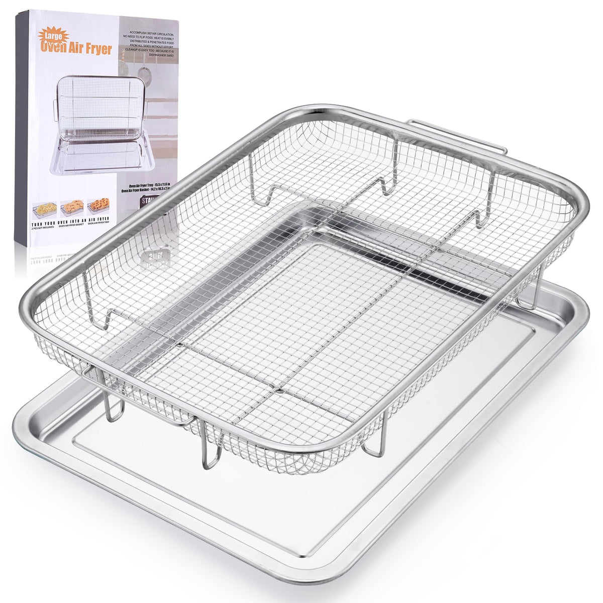 Fondpen air fryer basket front view for large-batch cooking and even browning.