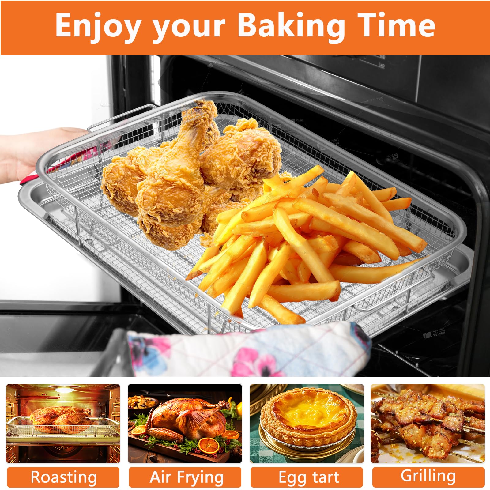 Fondpen air fryer basket crisps bacon and fries with even heat.