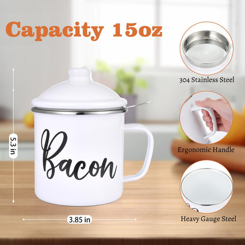 Fondpen container with built-in strainer clarifies bacon grease for future cooking.
