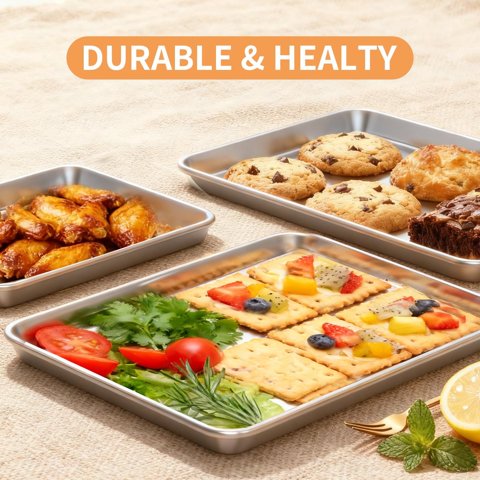 Fondpen baking sheet set 10.5x8x1 inch, compact size ideal for toaster ovens