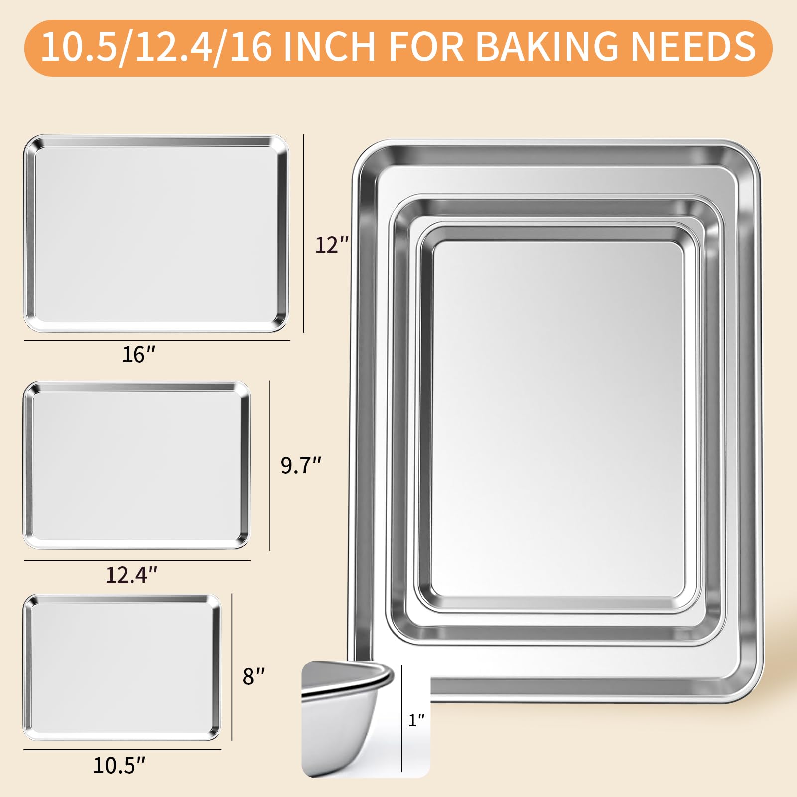 Fondpen baking sheet set 12.4x9.7x1 inch, sturdy performance for cookies and roasting