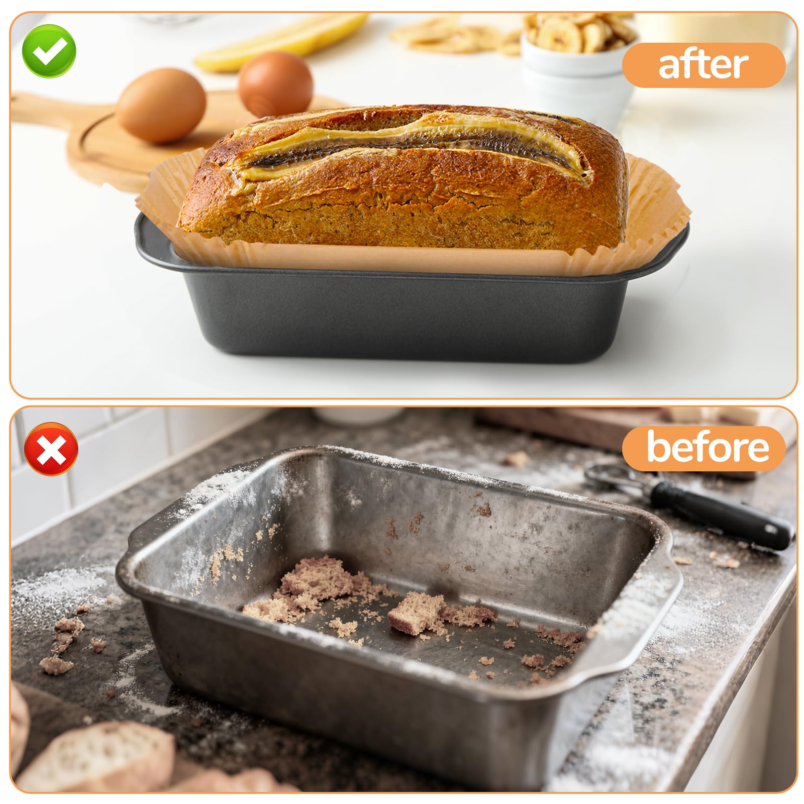 Fondpen loaf pan liners lay flat for quick batch baking.