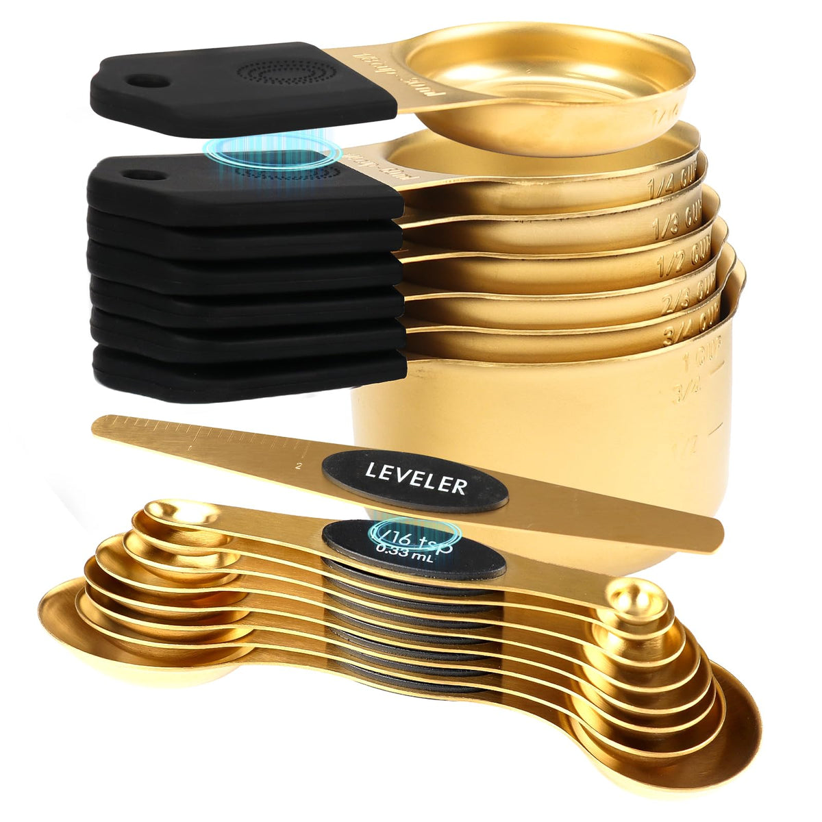 FONYA 16-piece measuring set closeup shows magnetic nesting for compact storage.