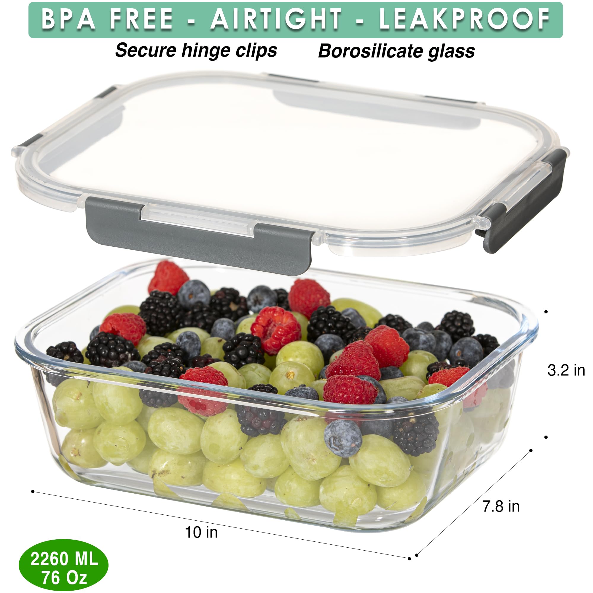 FOOD BOUTIQUE 10-cup glass containers in fridge showing clear contents.