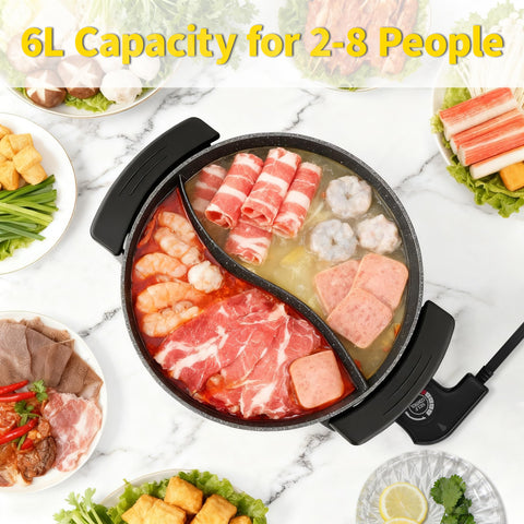 Food Party divider hot pot in action with dual sides for two bases
