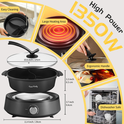 Food Party 1350W heating for fast, efficient boiling