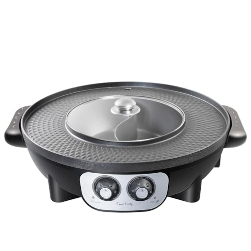 Food Party 2-in-1 control panel showing independent temperature zones for hot pot and grill