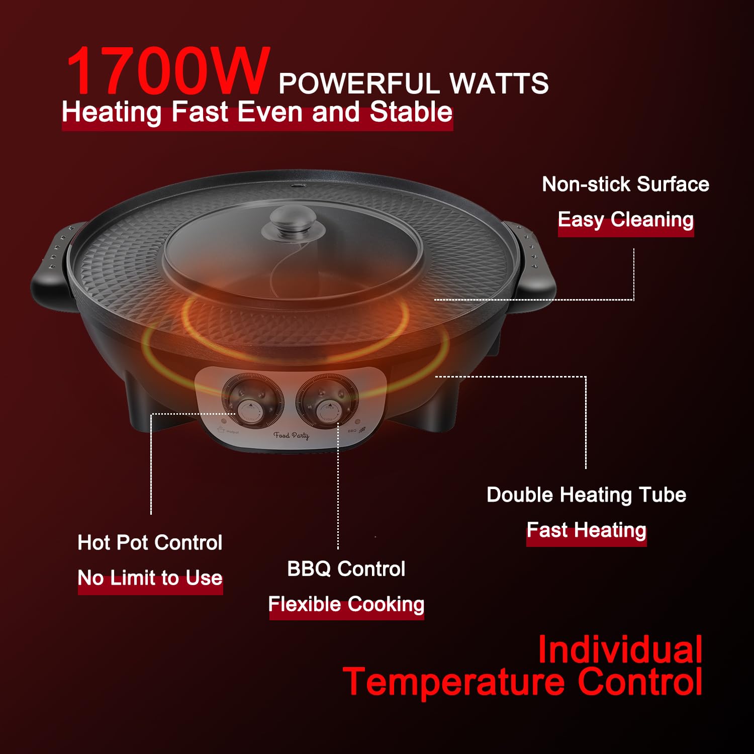 Food Party 2-in-1 grill surface closeup highlighting a roomy searing area