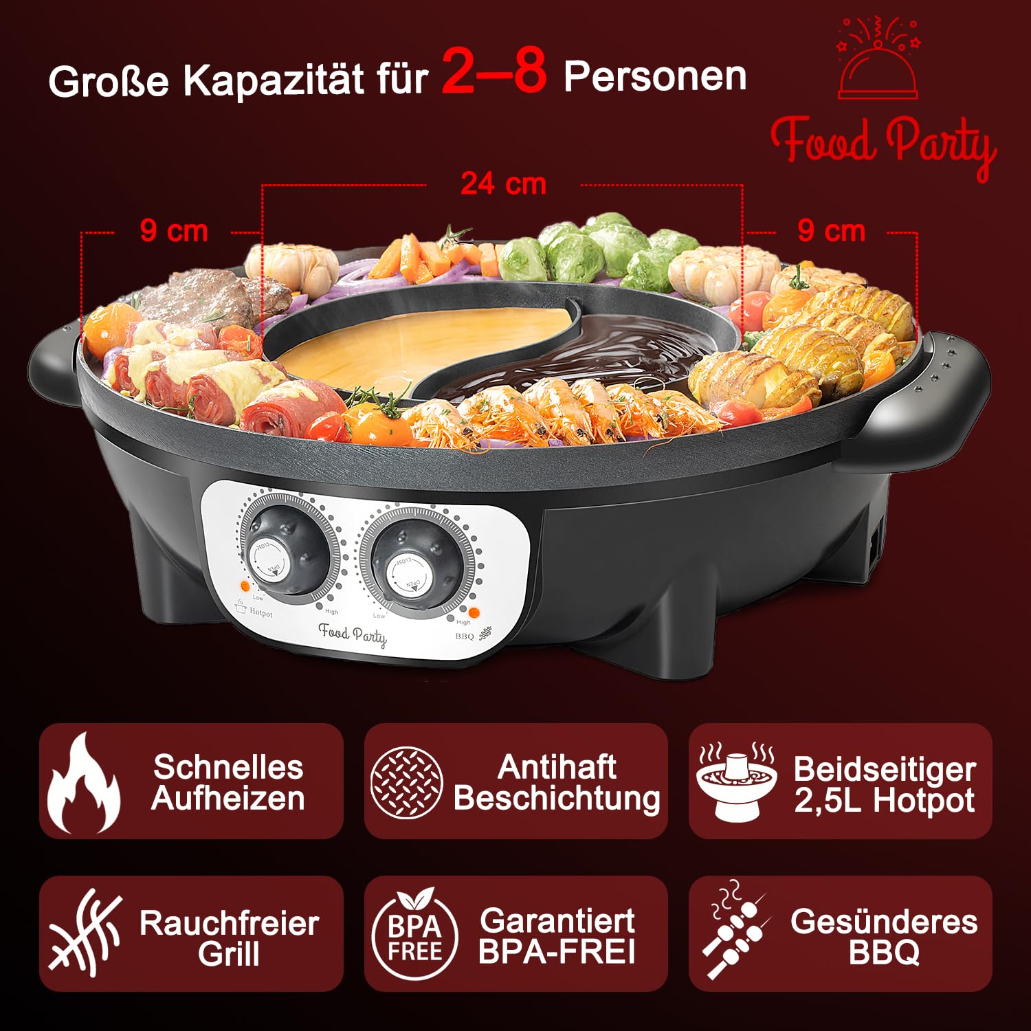 Food Party 2-in-1 pot capacity 2L demonstrated for shared meals