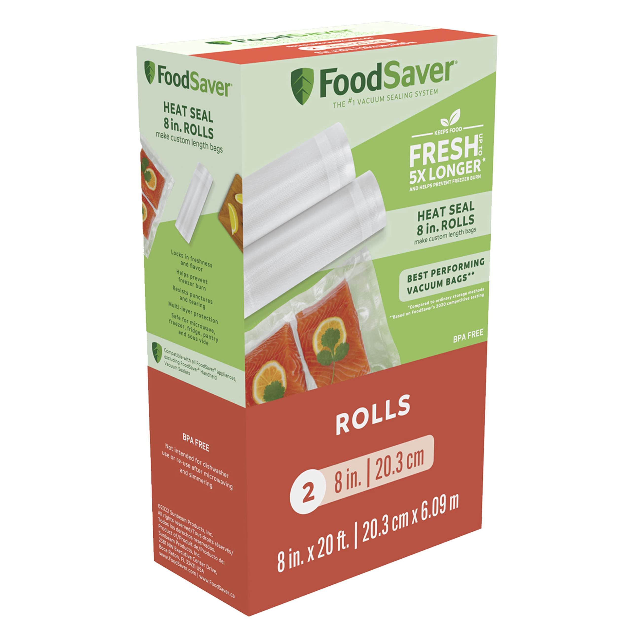 FoodSaver 8-inch bag roll with customizable length for precise storage
