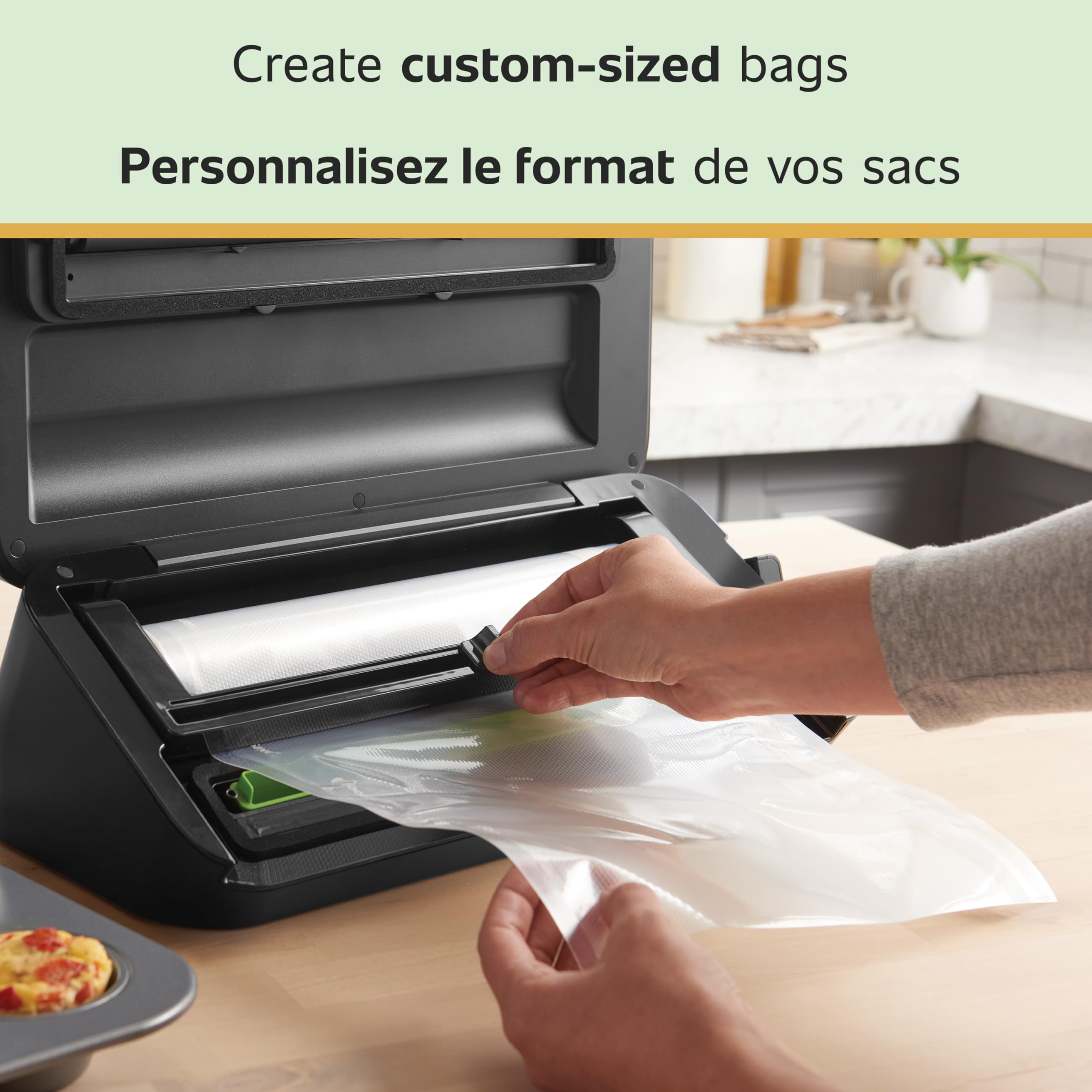 FoodSaver airtight seal highlights protection against spoilage and freezer burn.