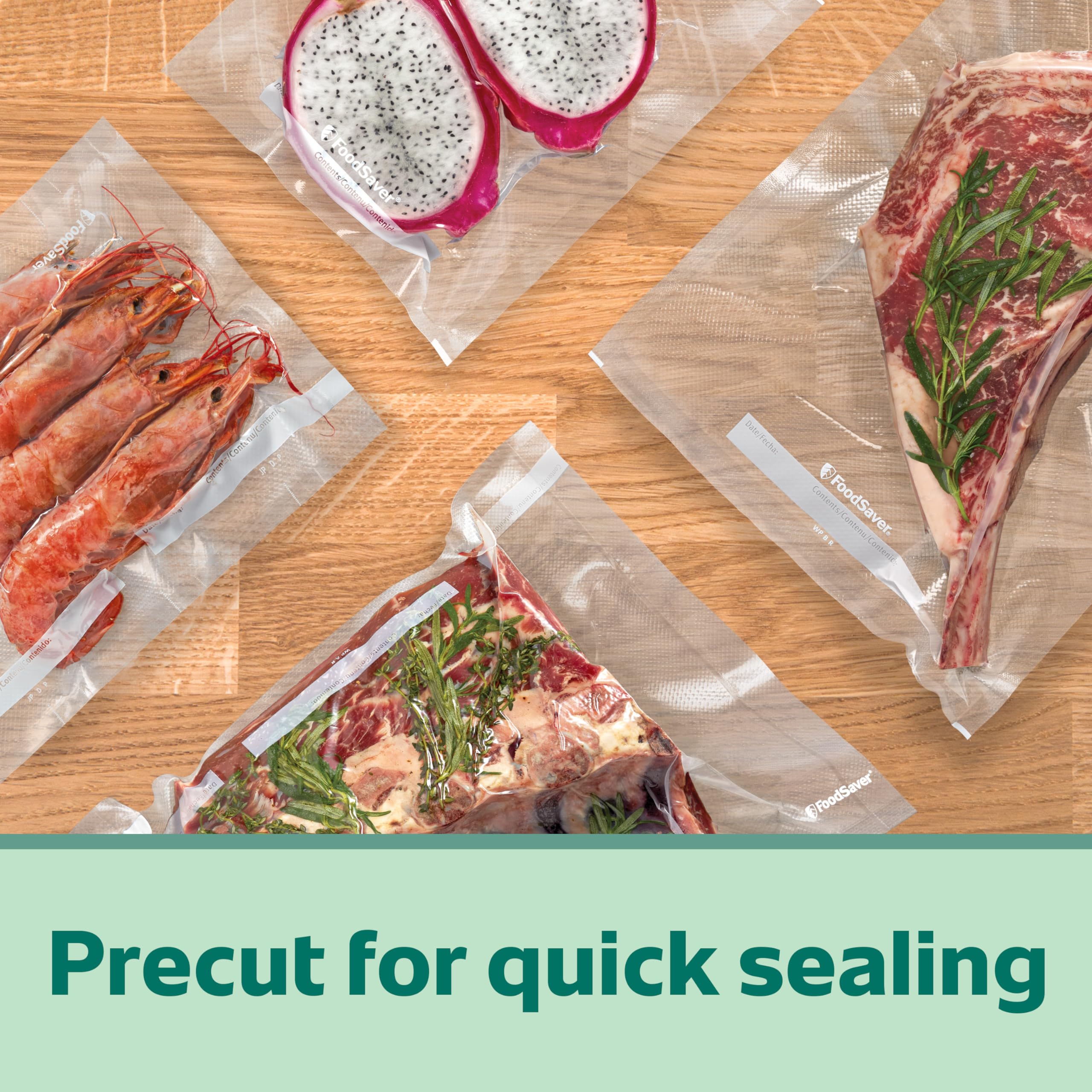 FoodSaver bags ideal for freezer, fridge, and pantry organization.