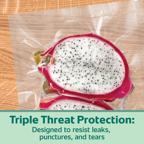 FoodSaver bags offer leak, puncture, and tear protection for groceries.