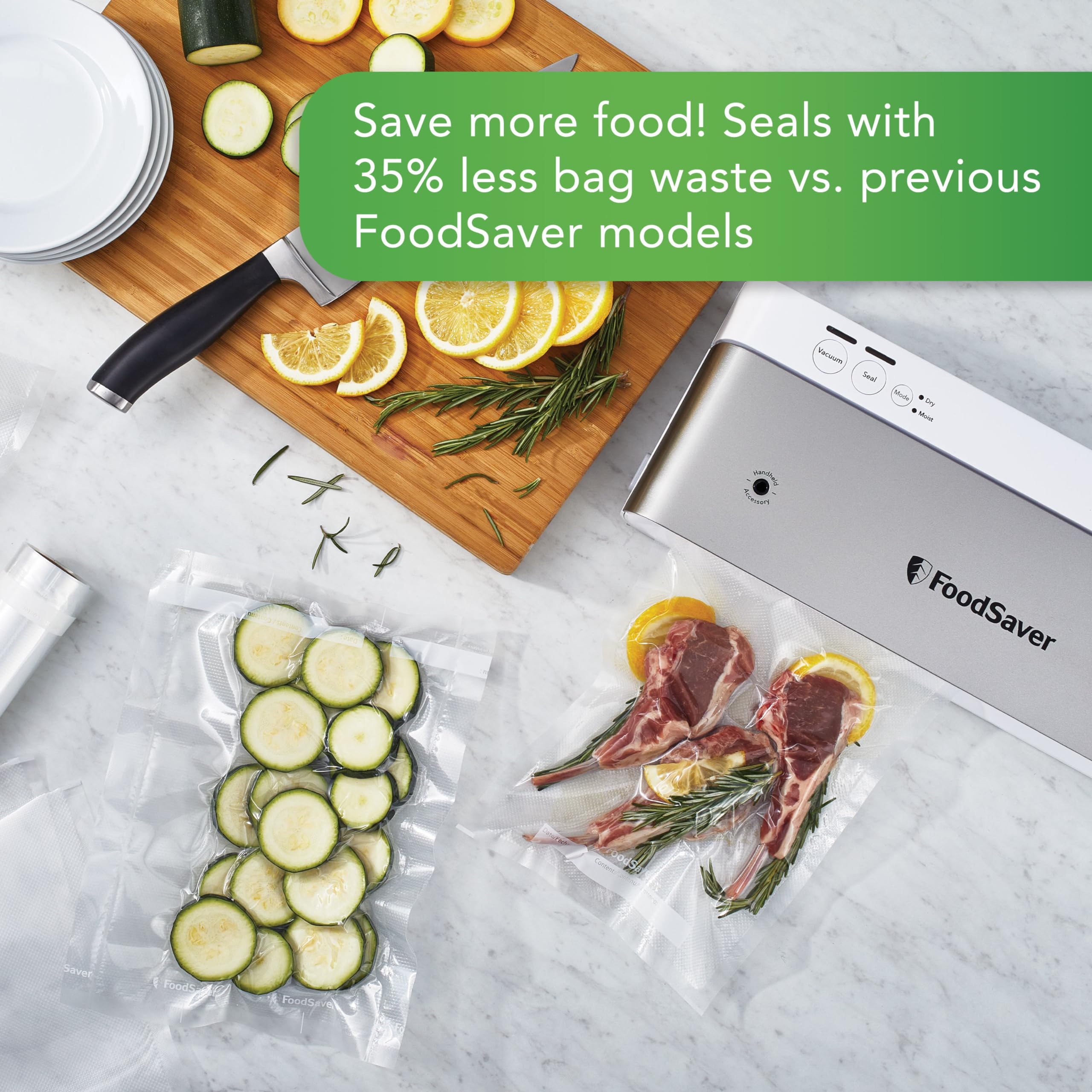 Dry and moist settings ensure proper sealing for varied foods