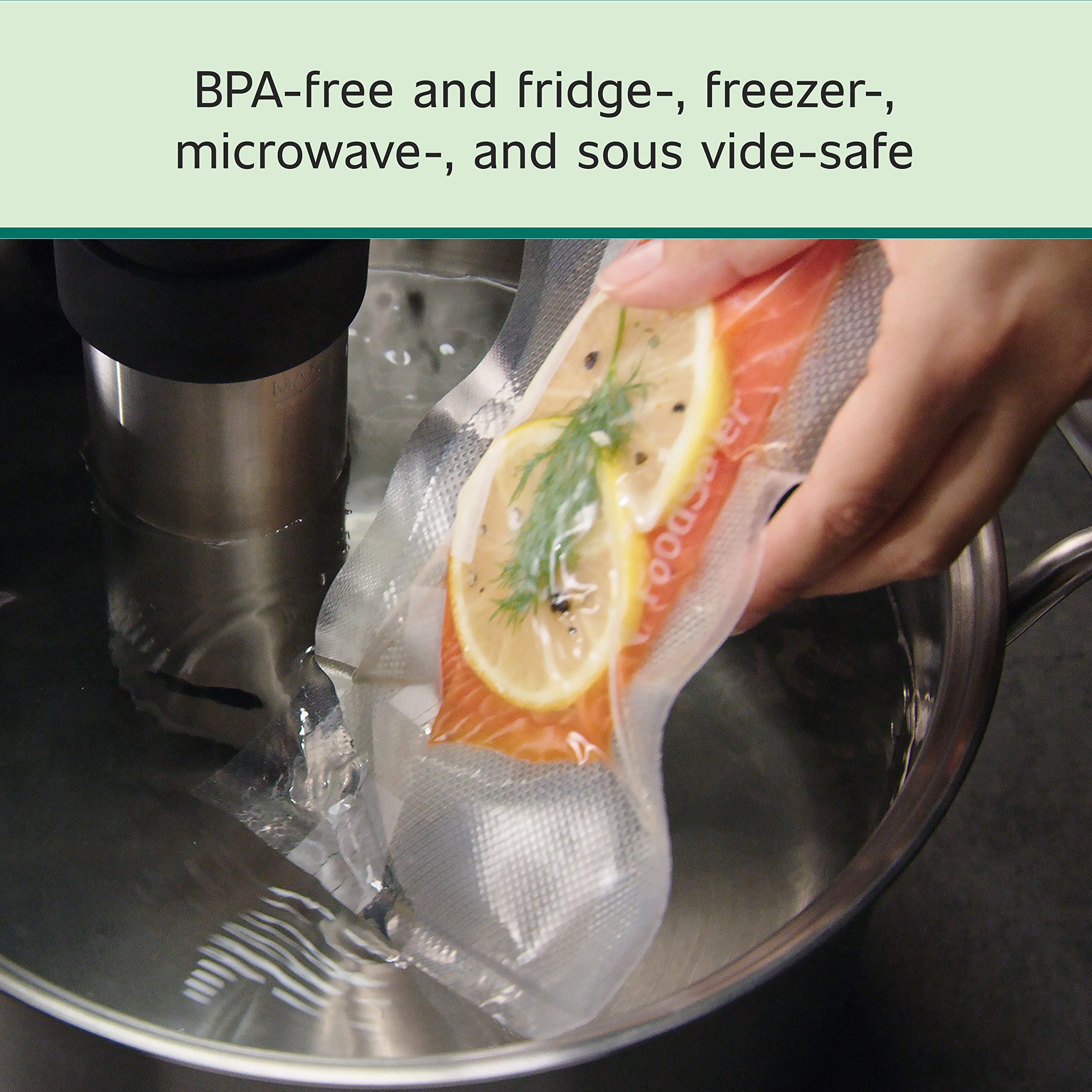 FoodSaver bags ready for freezer storage, protecting foods from freezer burn.