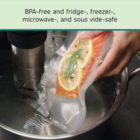 FoodSaver bags ready for freezer storage, protecting foods from freezer burn.