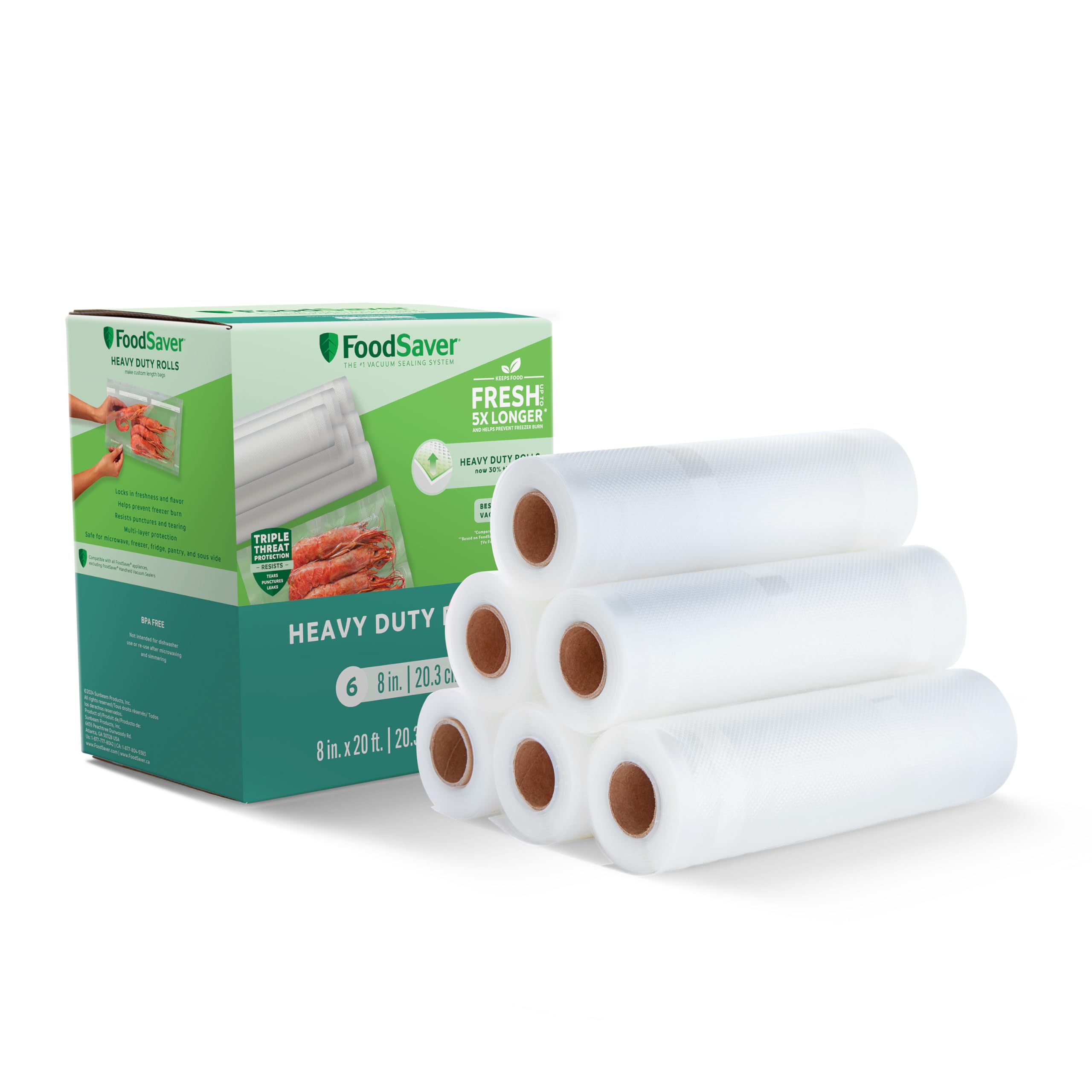 FoodSaver heavy-duty 8x20 roll pack for extended freezing freshness