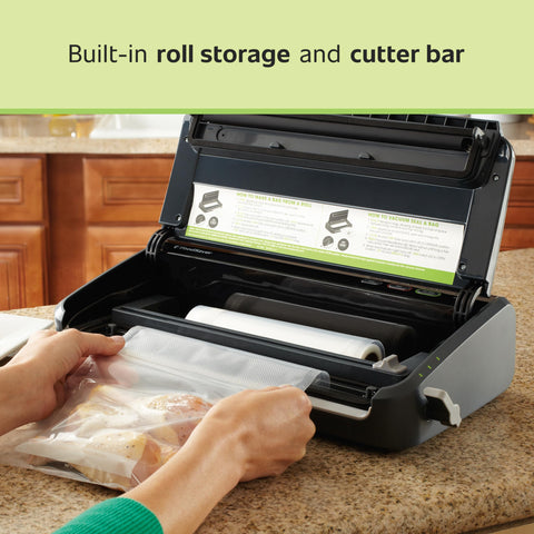 FoodSaver kit includes rolls and bags for immediate storage.