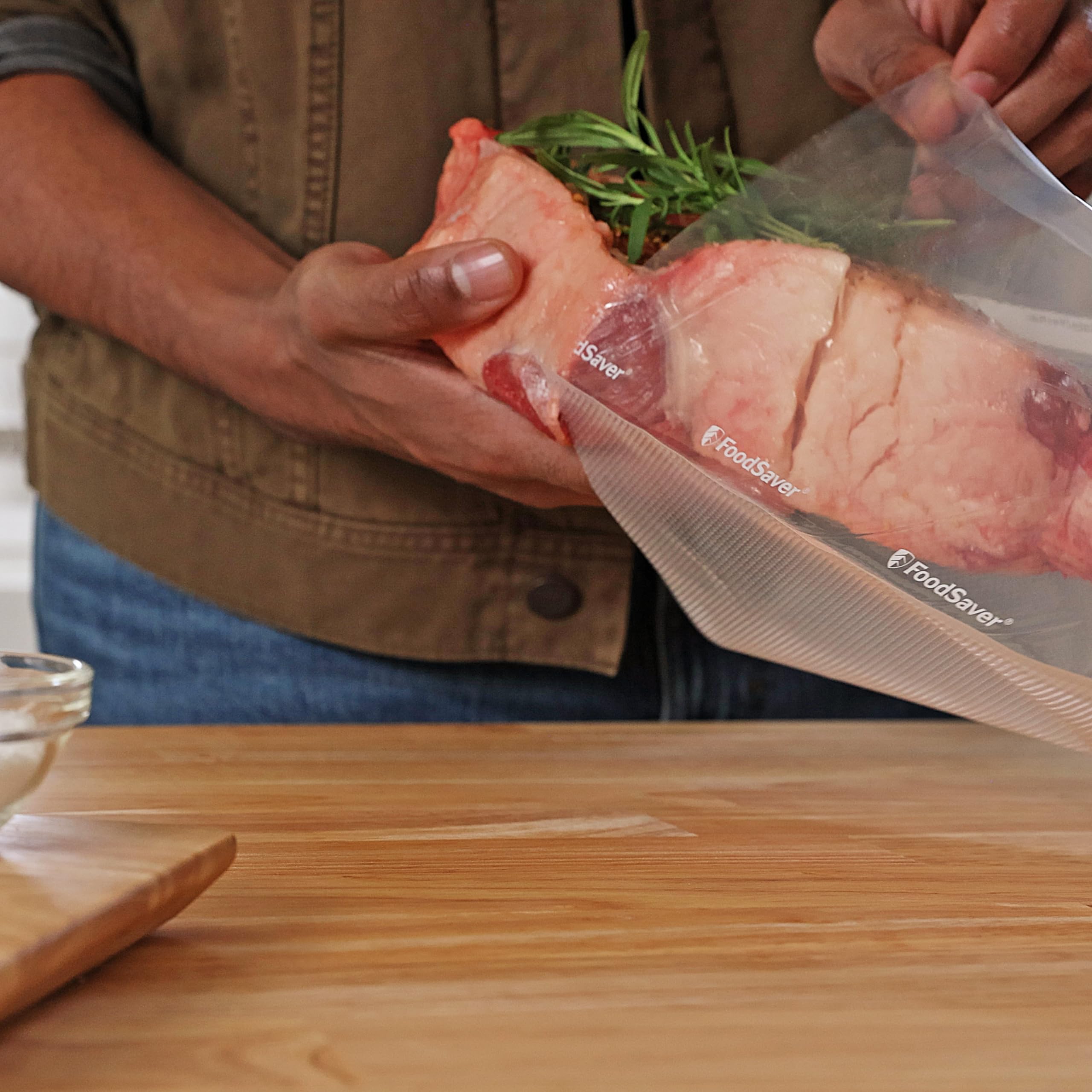 FoodSaver rolls being cut to create custom bag sizes for flexible storage