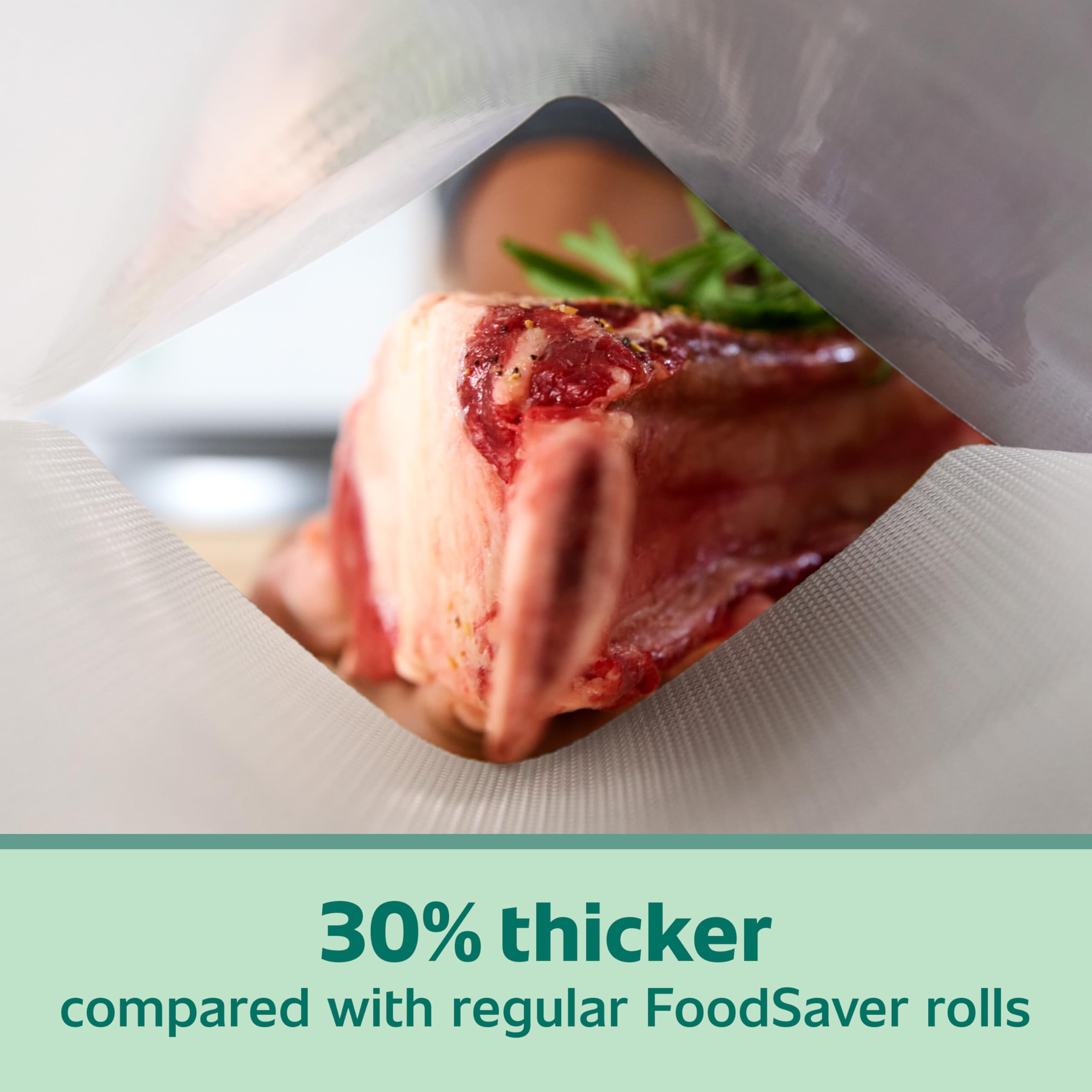 FoodSaver vacuum seal roll close-up showing thicker, durable material