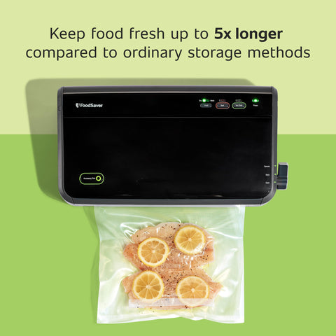 FoodSaver dual heat sealing strips ensure a consistent airtight seal for fresh leftovers.