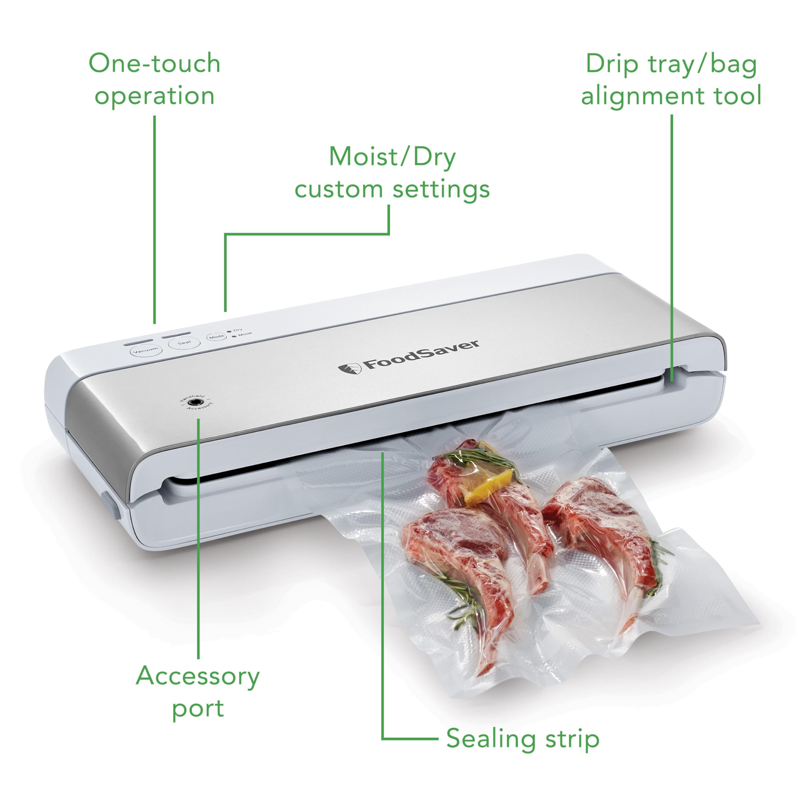 Vertical storage design saves counter space while sealing batches