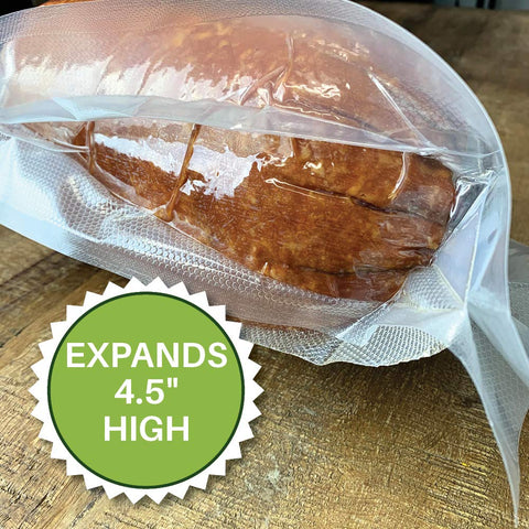 FoodVacBags XL gusseted bags protect casseroles and pans during freezing and storage.