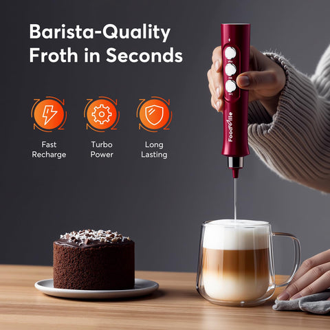 FoodVille MF02 frother produces rich cappuccino foam with a smooth texture.