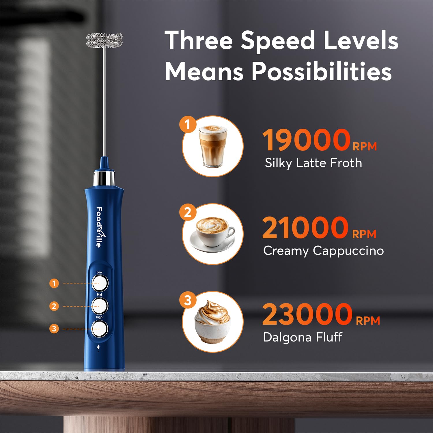 FoodVille MF02 durable motor ensures reliable daily beverage frothing