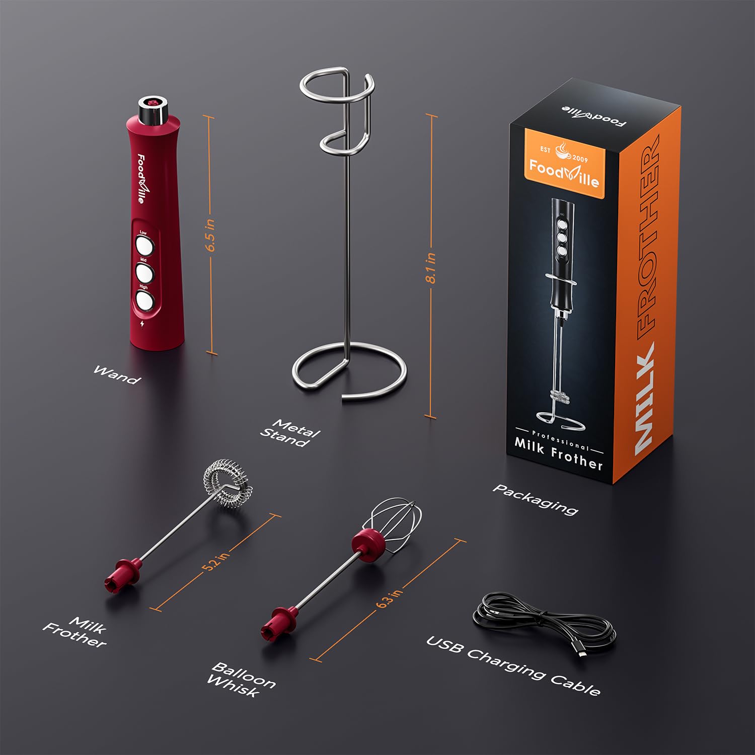 FoodVille MF02 Viva Red frother adds stylish, foamy finish to beverages.