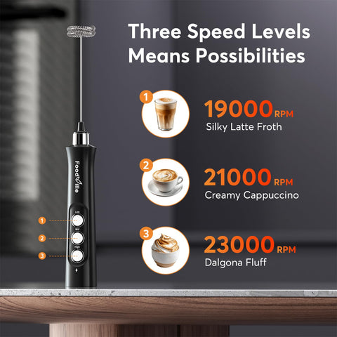 FoodVille MF02 portable frother fits compact spaces and travel.