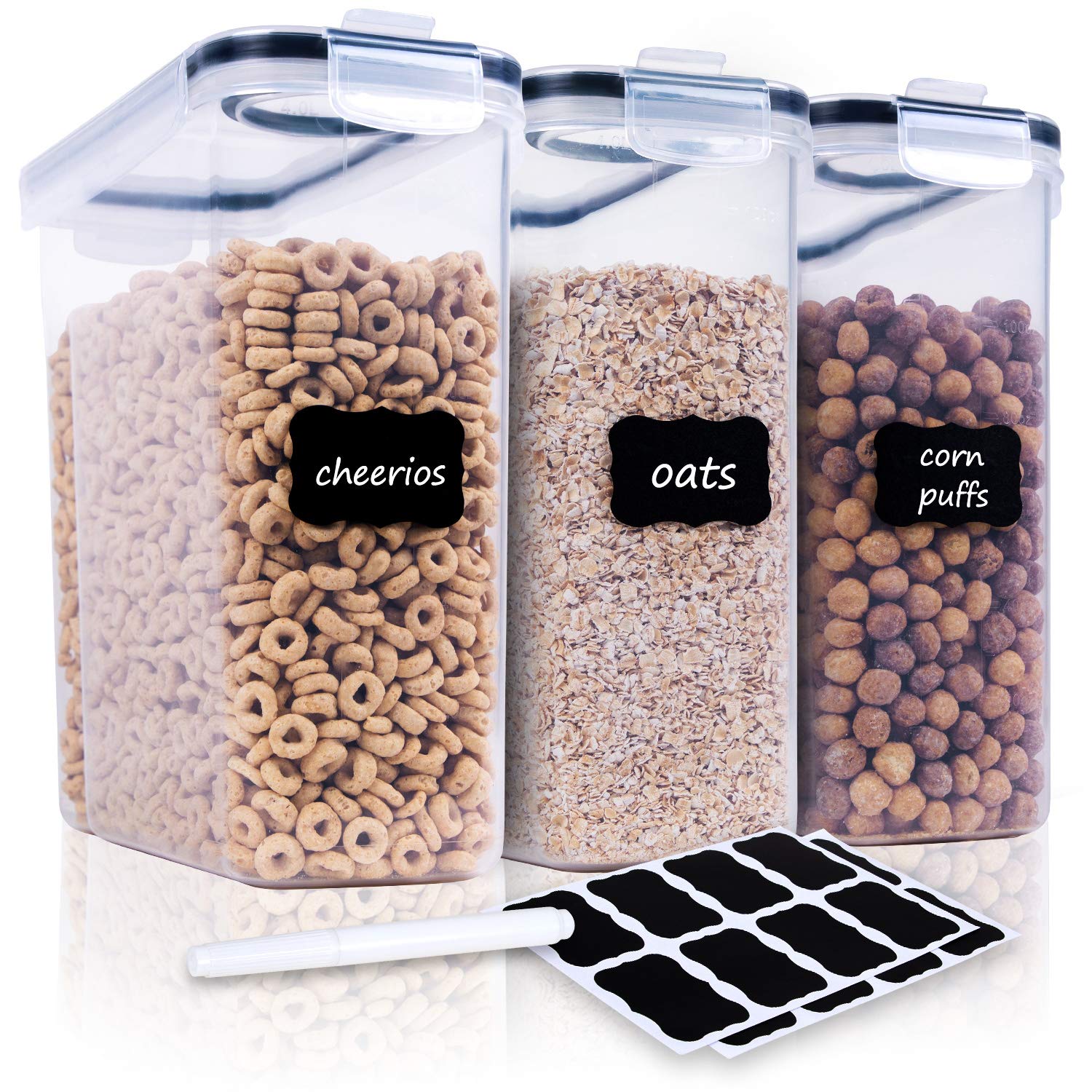 FOOYOO 4L airtight cereal container front view with seal for freshness