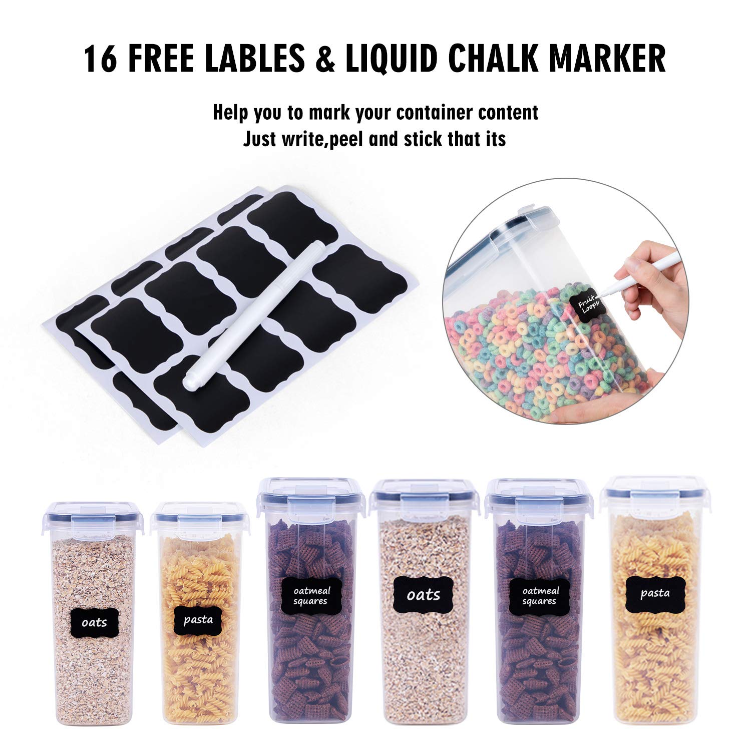 FOOYOO cereal containers 4L with four-sided locking lid closed for freshness.