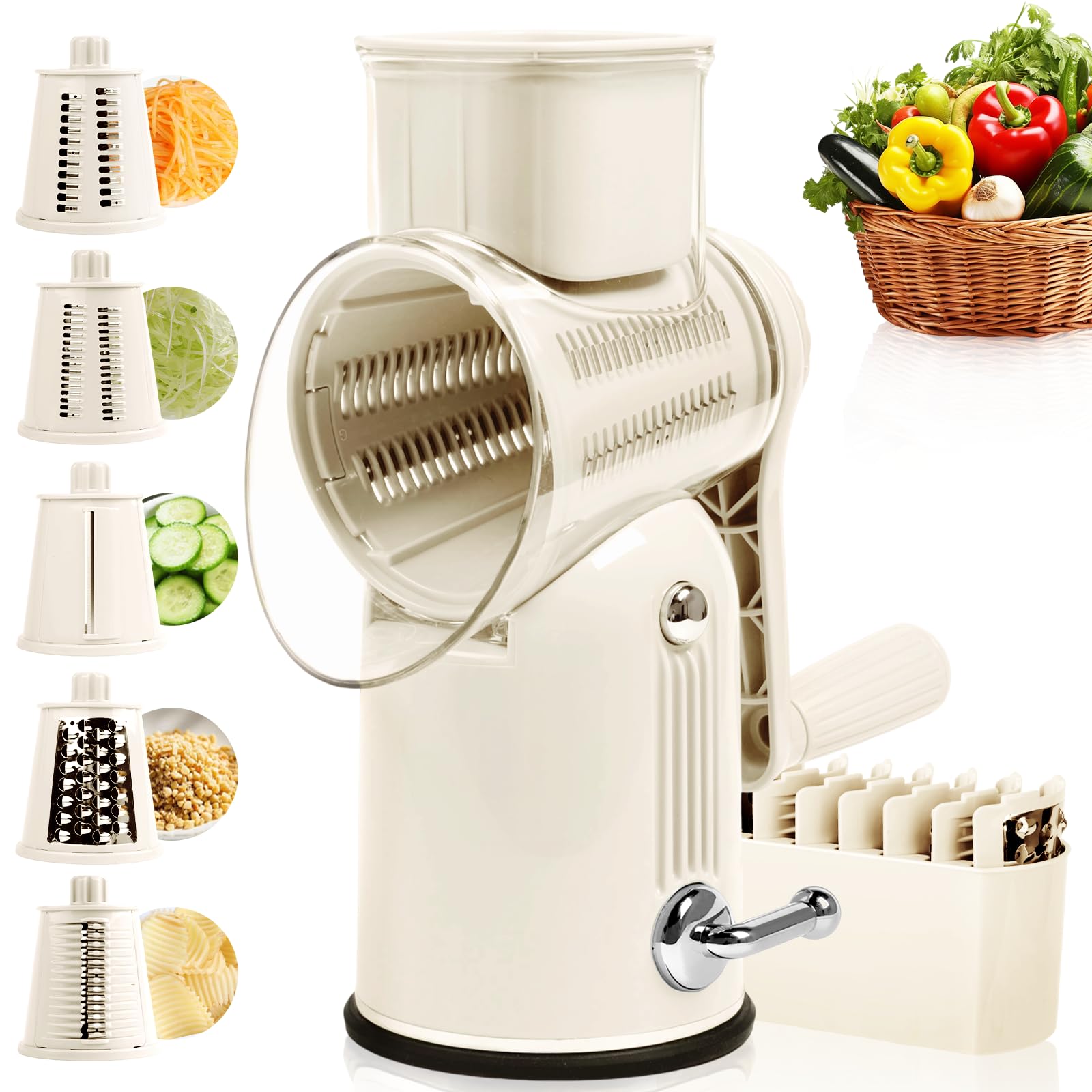 Fooyoubei rotary cheese grater with handle for effortless slicing and shredding.