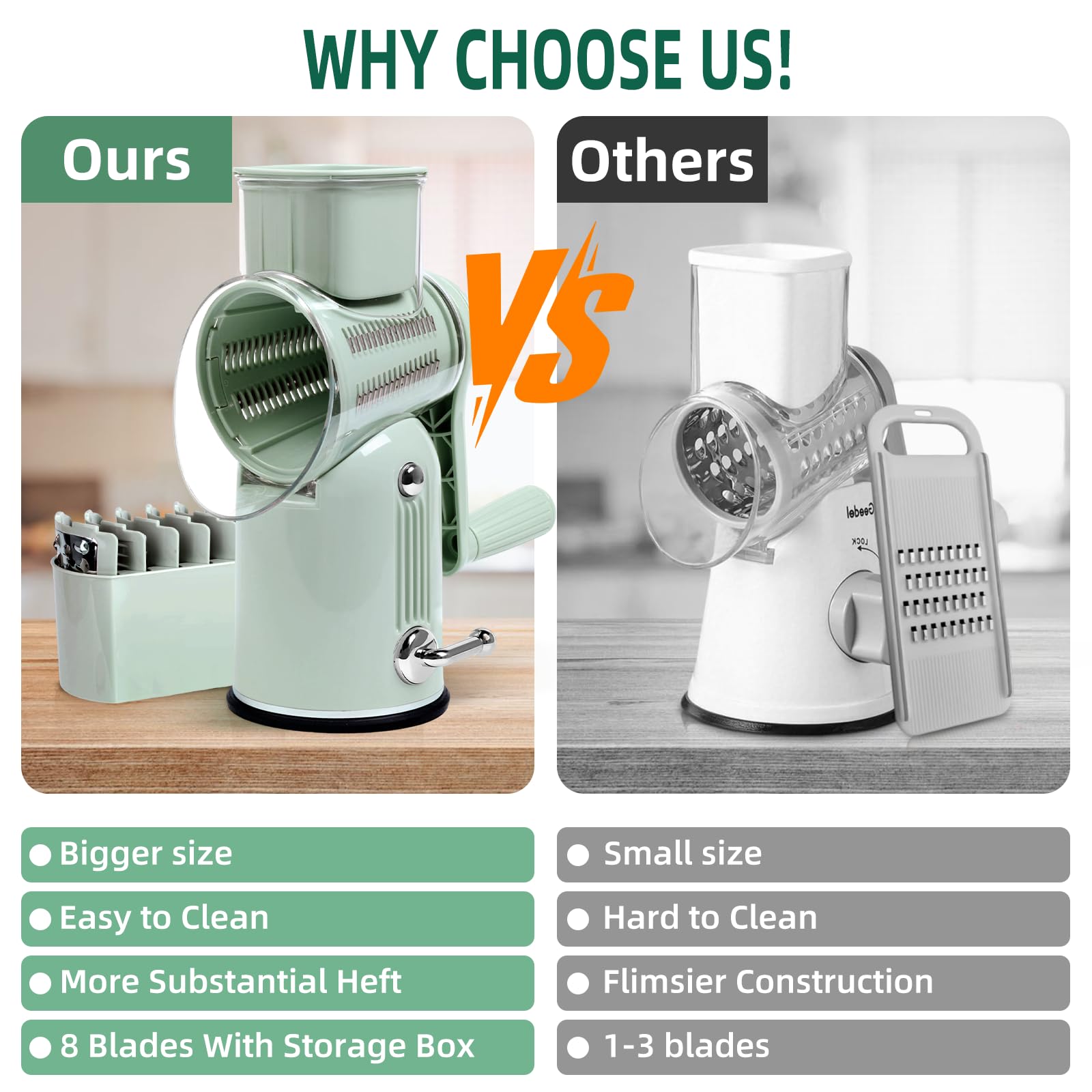 Fooyoubei shredding blades enabling consistent shredding for cheese and nuts