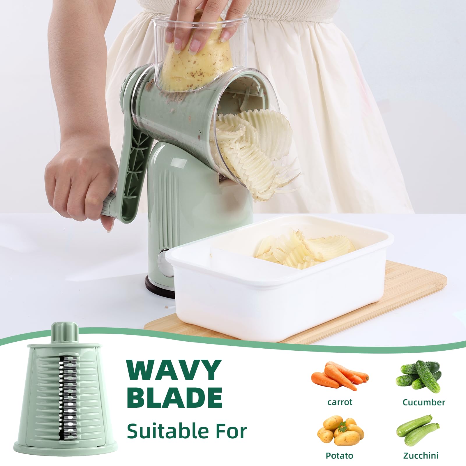 Fooyoubei wavy blade adding decorative texture to vegetables during slicing
