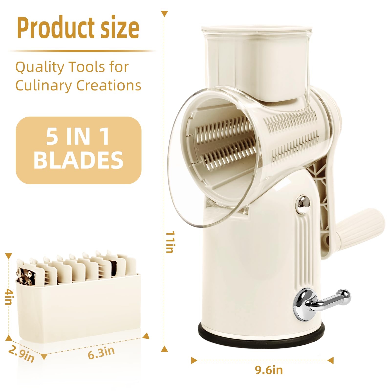 Fooyoubei five-blade set enabling versatile prep for vegetables, cheese, and nuts.