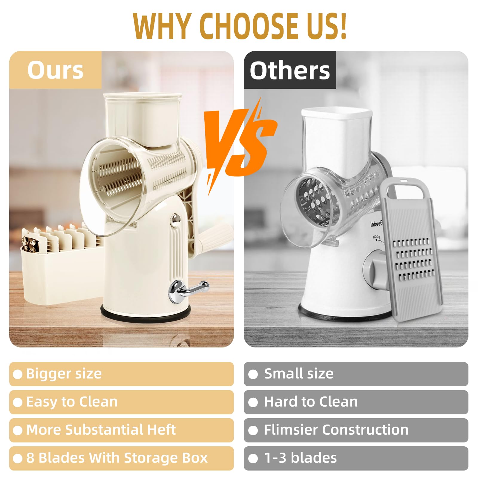 Fooyoubei round food slicer design supports smooth, clog-free grating.