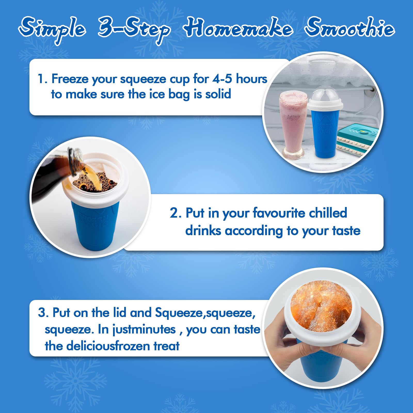 Lid and squeeze action showing quick slushy texture