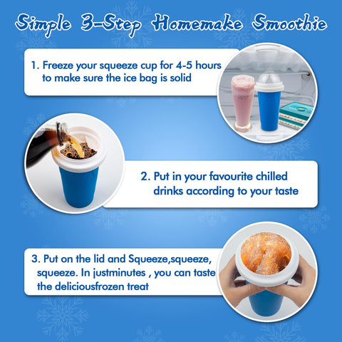 Lid and squeeze action showing quick slushy texture